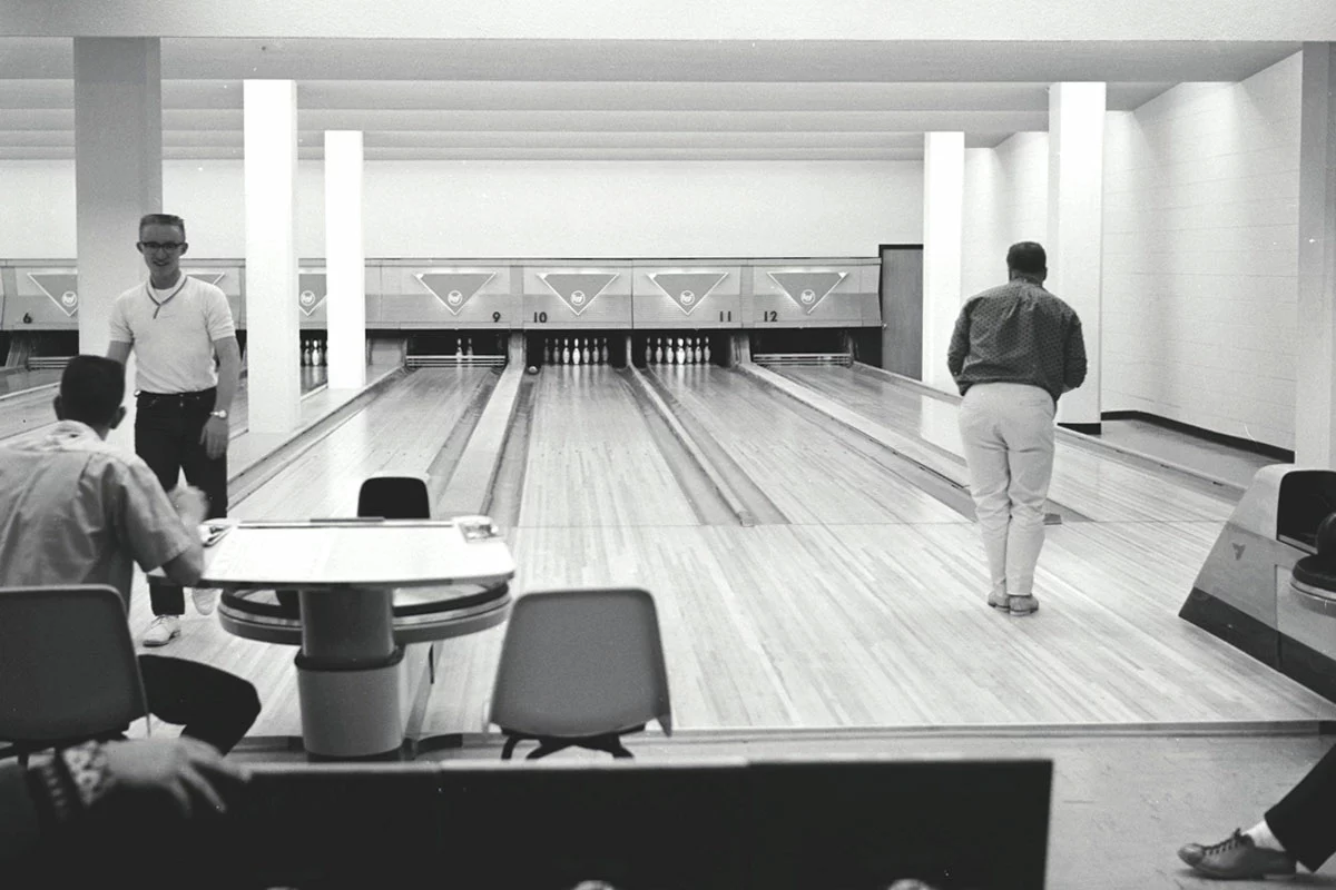 Students bowling in the new Lory Student Center that opened in January 1962.
